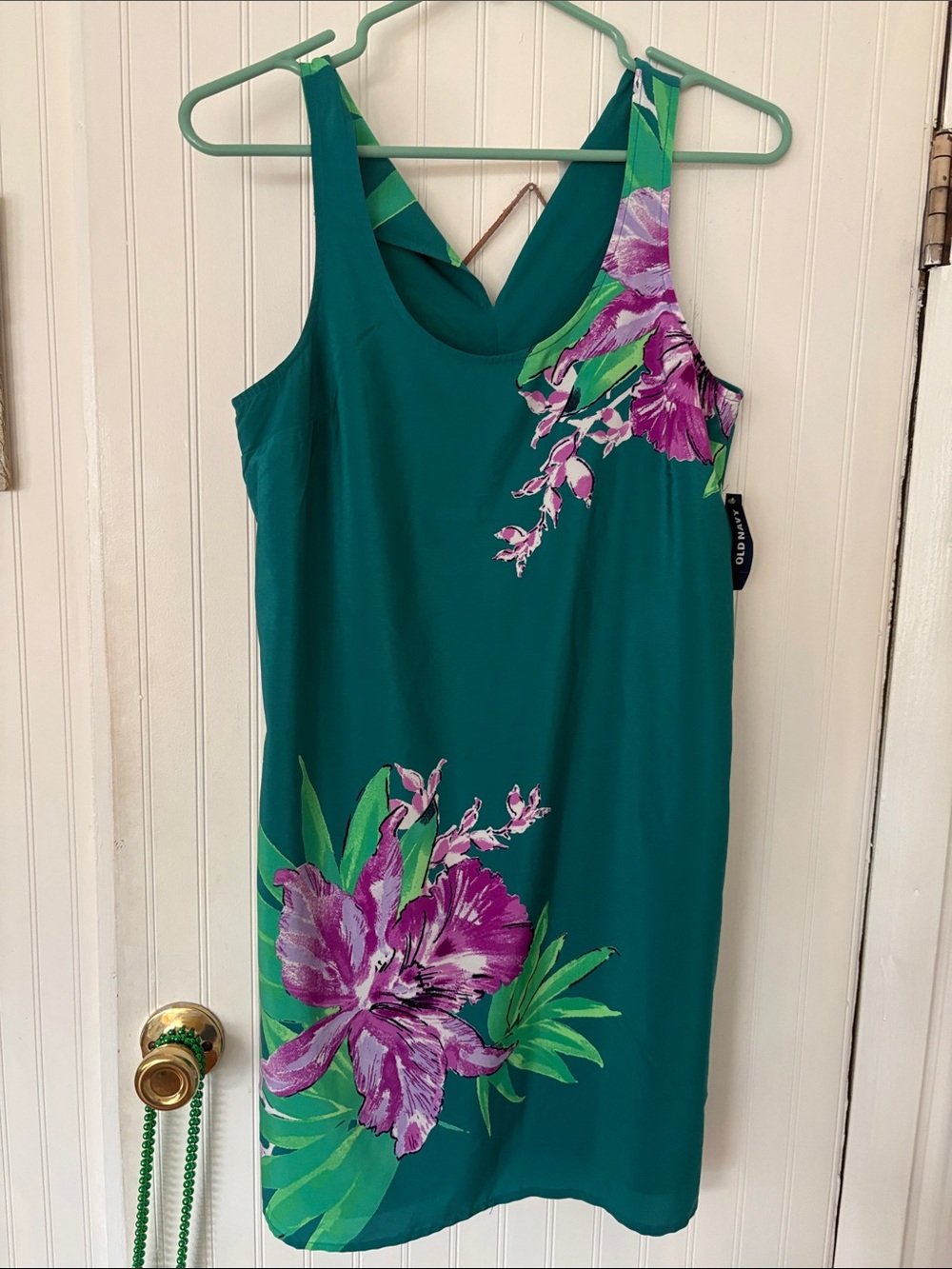 Old Navy Teal Floral Tank Dress with Purple & Green Accents